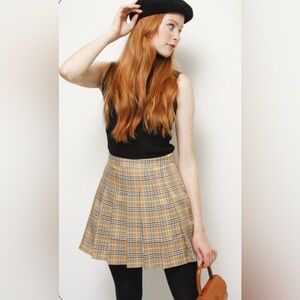 WILD HONEY Tan Black White Pleated Plaid Skater Skirt SchoolGirl Size Medium